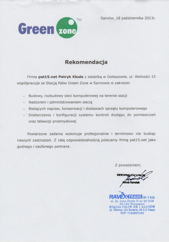 Referencja od firmy Green Zone