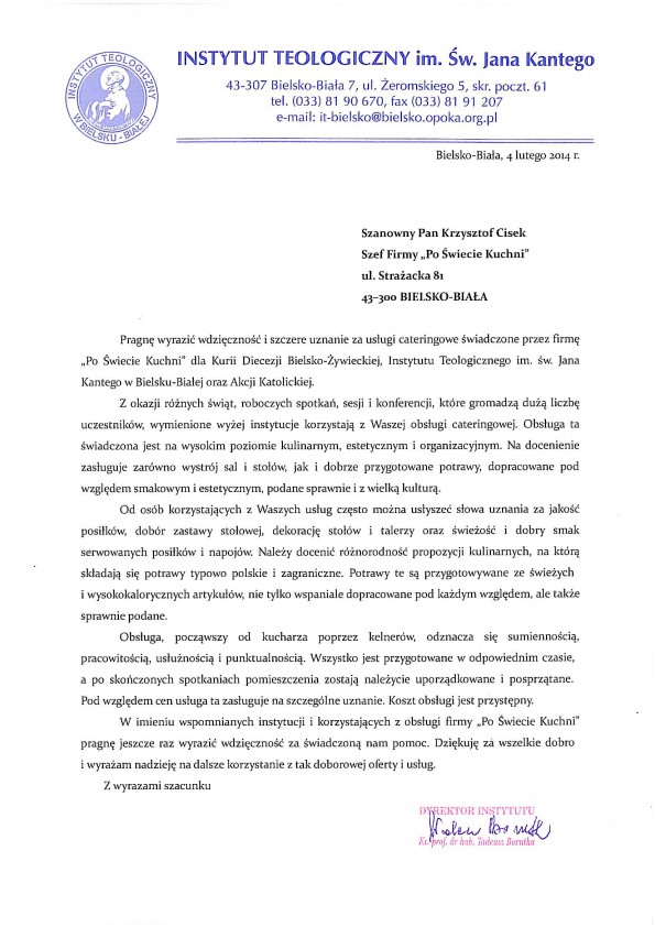 Referencja od firmy Instytut Teologiczny,Kuria Bielska