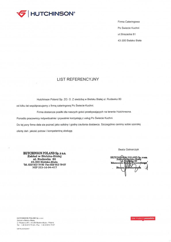 Referencja od firmy HUTHINSON