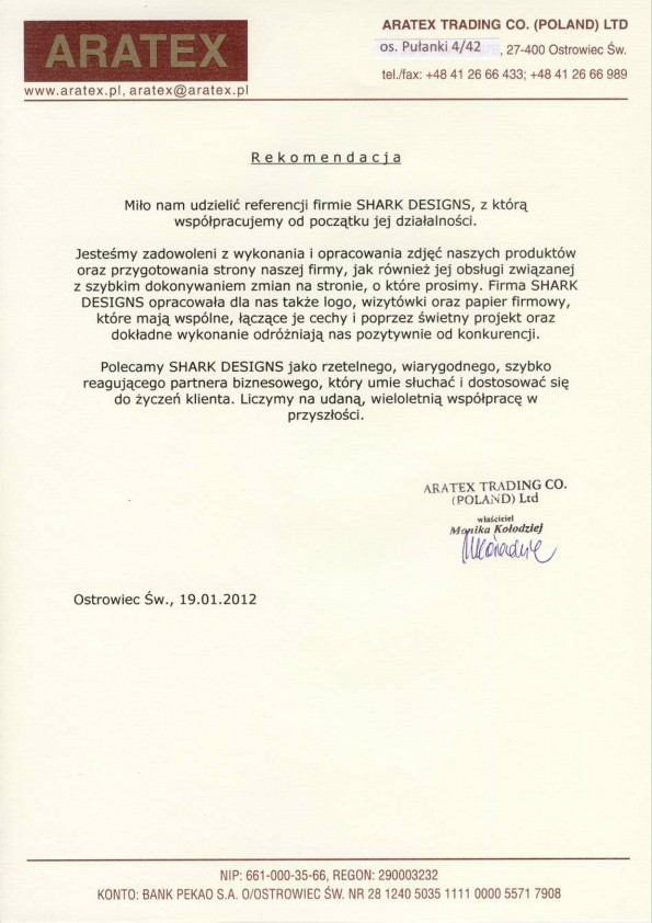 Referencja od firmy ARATEX