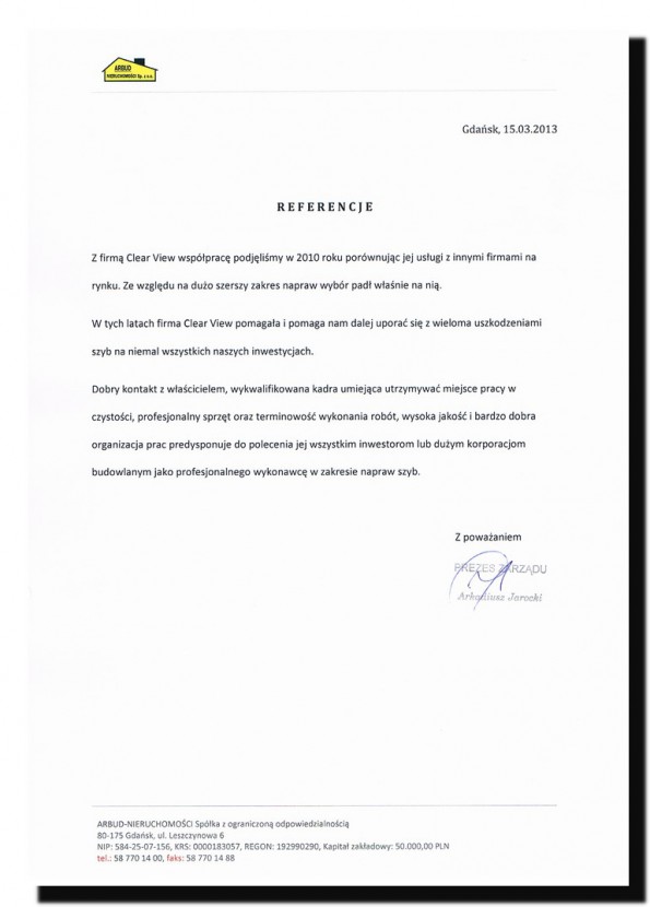 Referencja od firmy Arbud