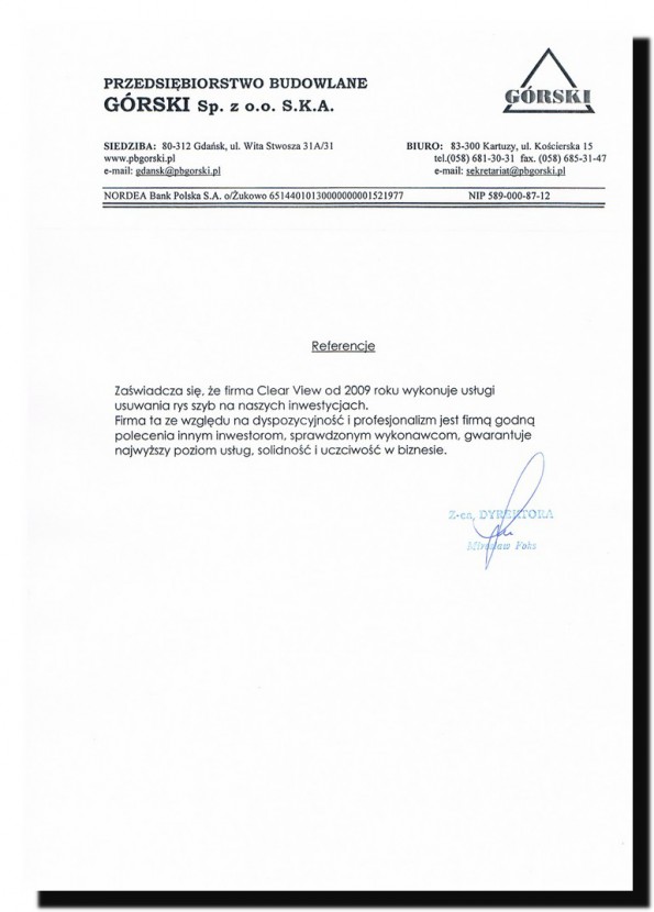 Referencja od firmy Górski Sp z o.o.