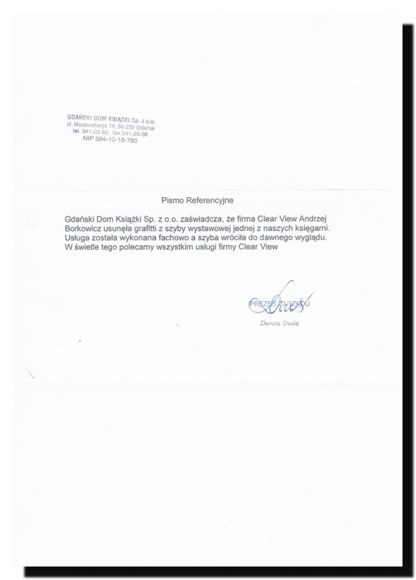 Referencja od firmy Dom Książki