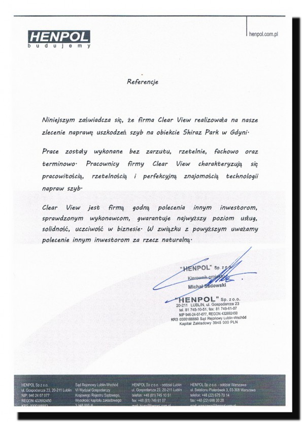 Referencja od firmy Henpol