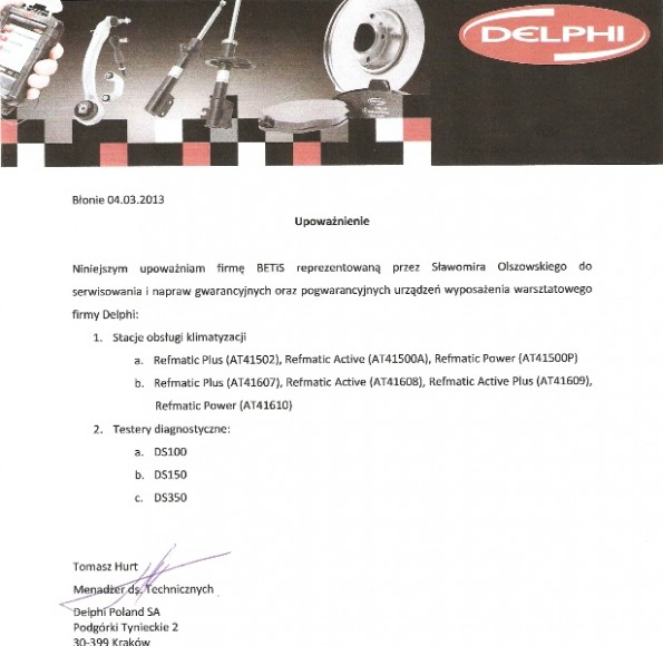 Referencja od firmy DELPHI