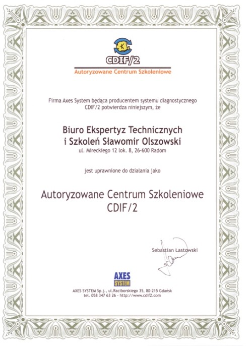 Referencja od firmy Autoryzowane centrum szkoleniowe CDIF/2