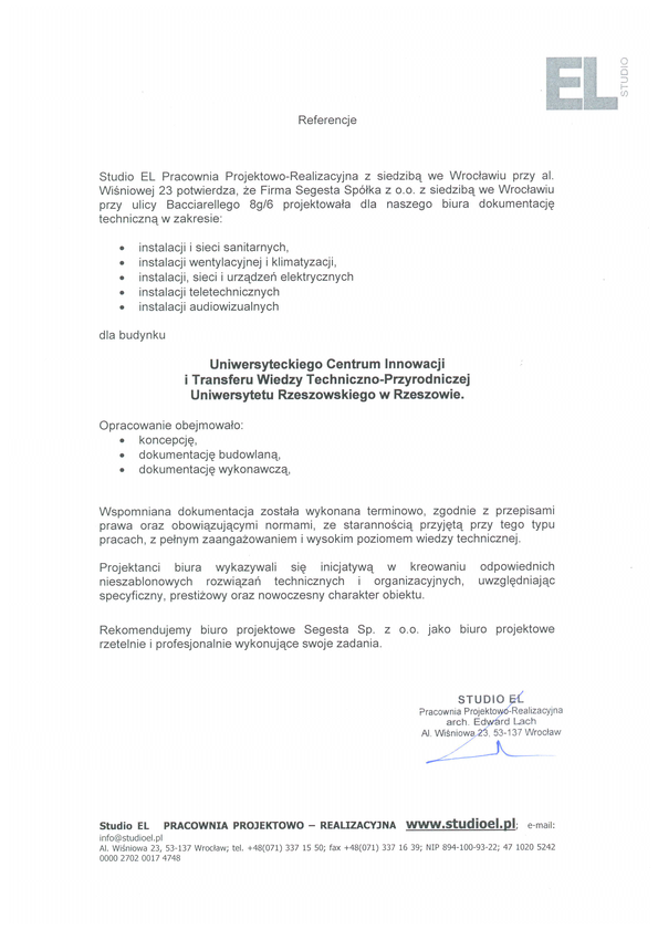 Referencja od firmy Studio EL