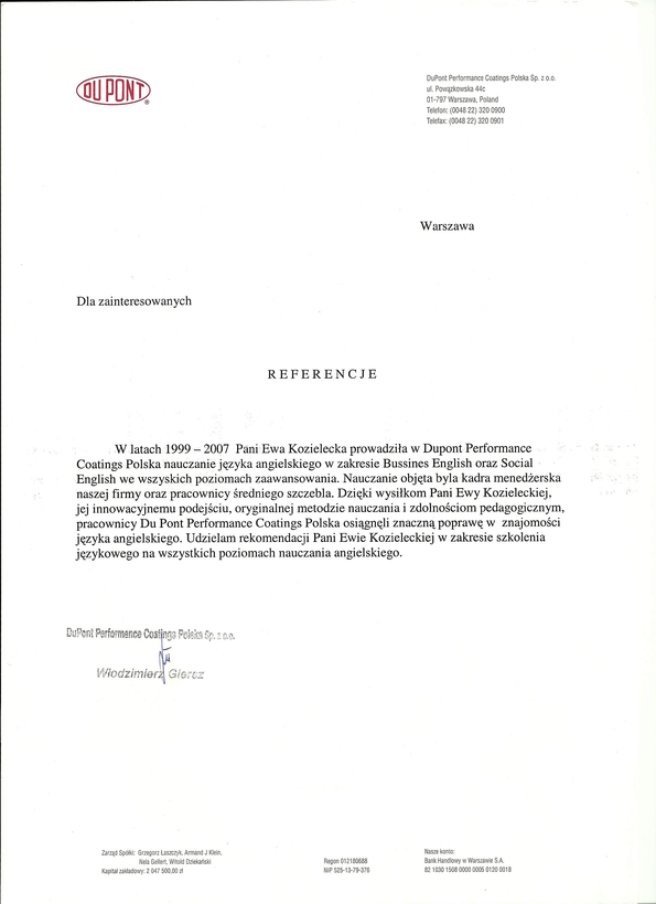 Referencja od firmy DuPont Performance
