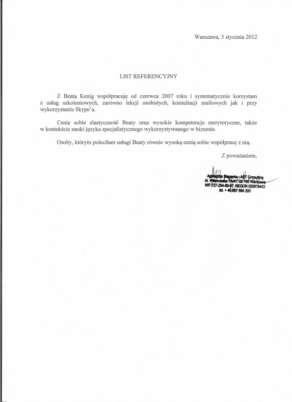 Referencja od firmy AST Consulting