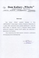 Referencja od firmy Dom Kultury "Włochy" w Warszawie