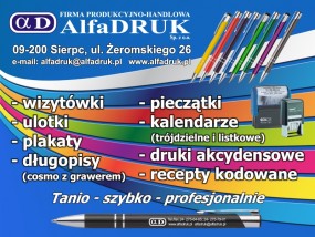 Usługi drukarskie - Firma Produkcyjno-Handlowa  AlfaDRUK  sp. z o.o. Sierpc