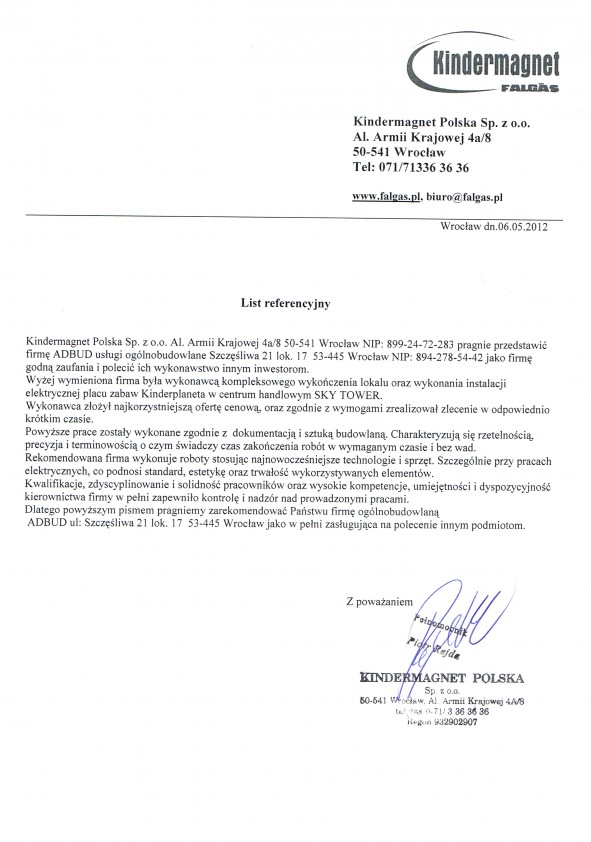 Referencja od firmy Kindermagnet