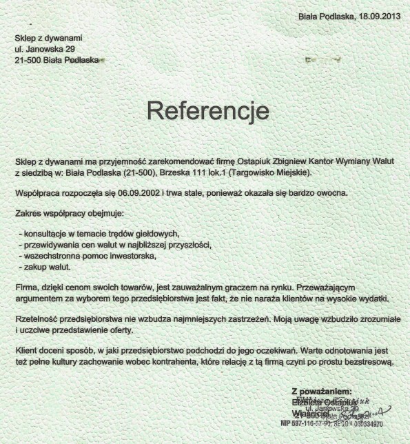 Referencja od firmy Sklep z dywanami