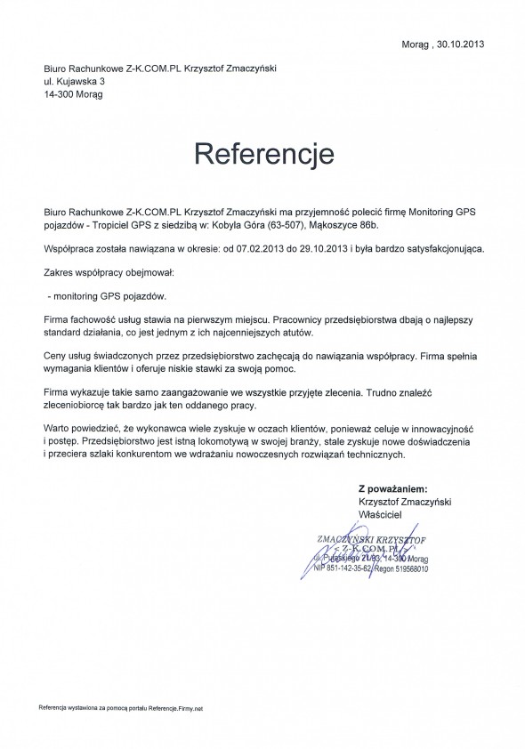 Referencja od firmy Biuro Rachunkowe