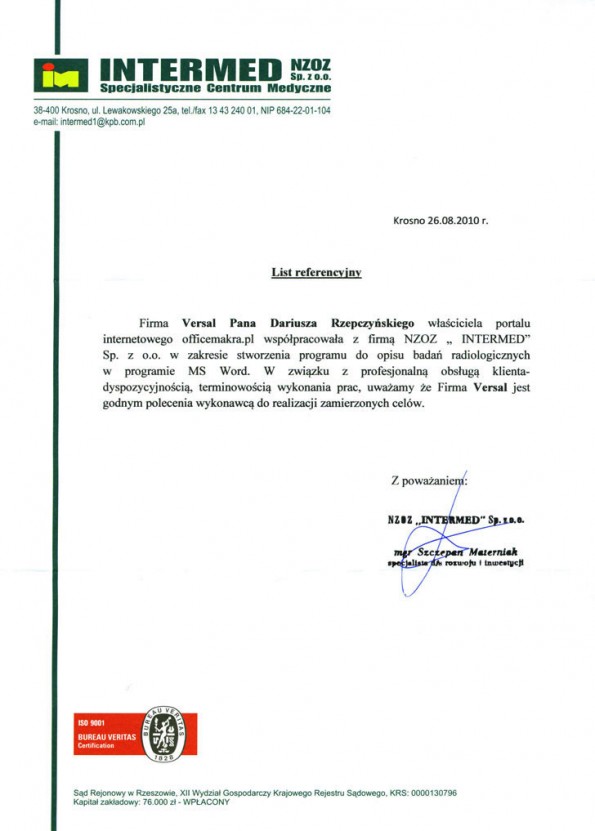 Referencja od firmy Intermed