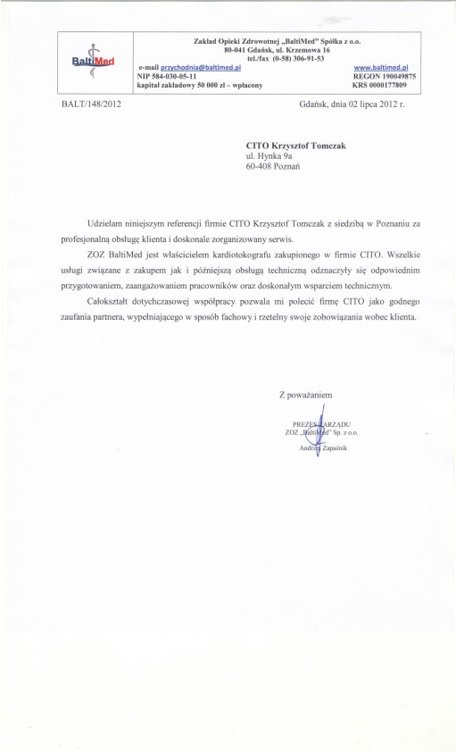 Referencja od firmy Baltimed