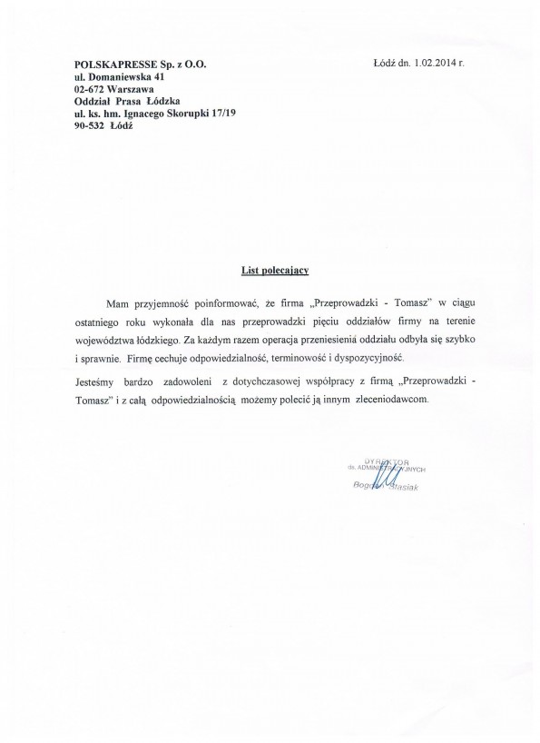 Referencja od firmy POLSKAPRESS