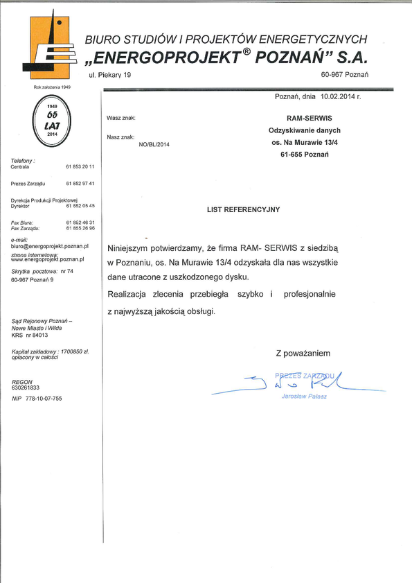 Referencja od firmy Elektroprojekt