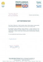 Referencja od firmy PROFI-LINGUA Szkoła Języków Obcych