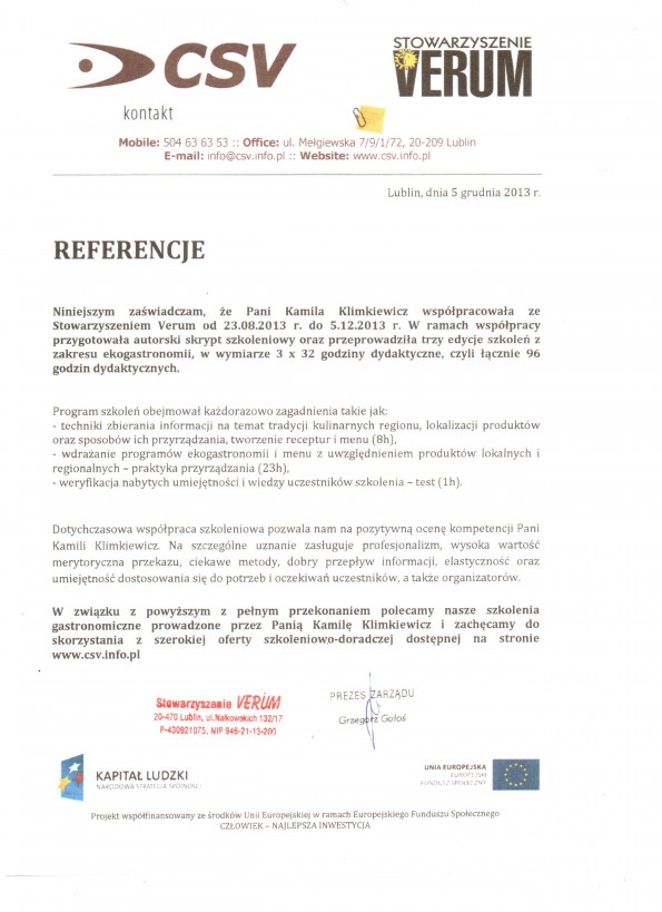 Referencja od firmy Stowarzyszenie VERUM