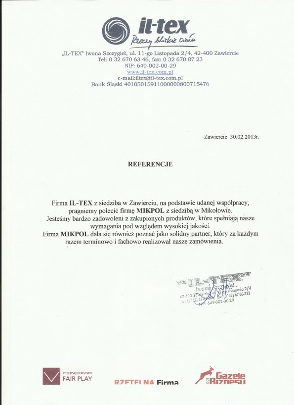 Referencja od firmy IL-TEX