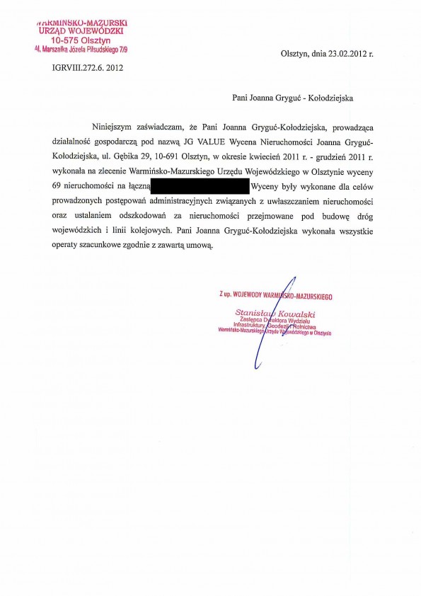 Referencja od firmy Warmińsko-Mazurski Urząd Wojewódzki