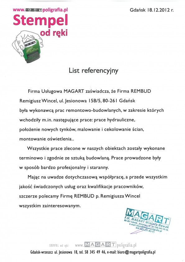 Referencja od firmy Magart