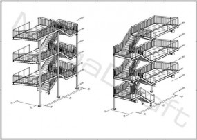 Projekt stalowej klatki schodowej - MegaDraft - Projektowanie konstrukcji - Biuro projektowe Świętochłowice