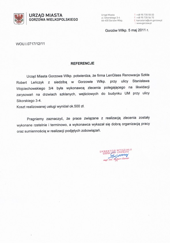 Referencja od firmy Urząd Miasta Gorzowa Wlkp.