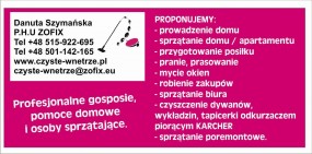 Pomoc domowa, sprzątanie, gosposia. - Danuta Szymańska P.H.U ZOFIX Warszawa