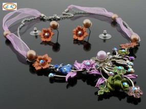 Komplet biżuterii JAPAN STYLE z kwiatkami - Lexim Biżuteria Sztuczna i Ozdoby do Włosów Wrocław
