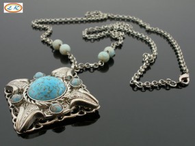 Naszyjnik na łańcuszku z MEGA TRENDY ozdobą z TURKUSEM - Lexim Biżuteria Sztuczna i Ozdoby do Włosów Wrocław