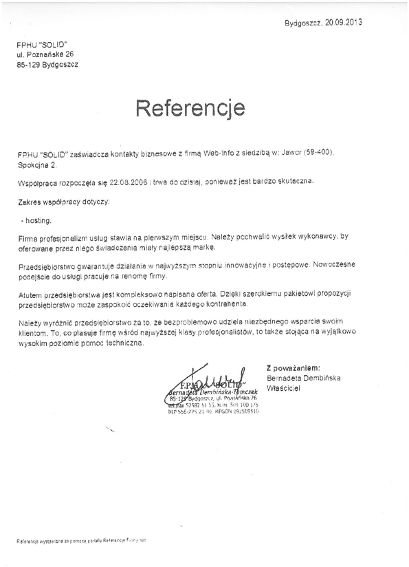 Referencja od firmy FPHU Solid