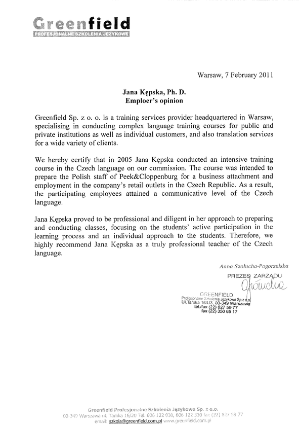 Referencja od firmy Greenfield