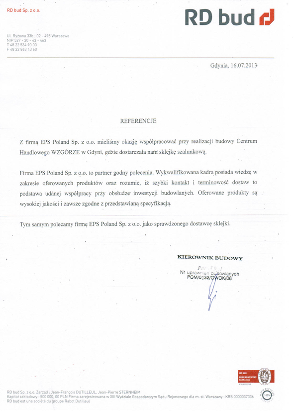 Referencja od firmy RD BUD
