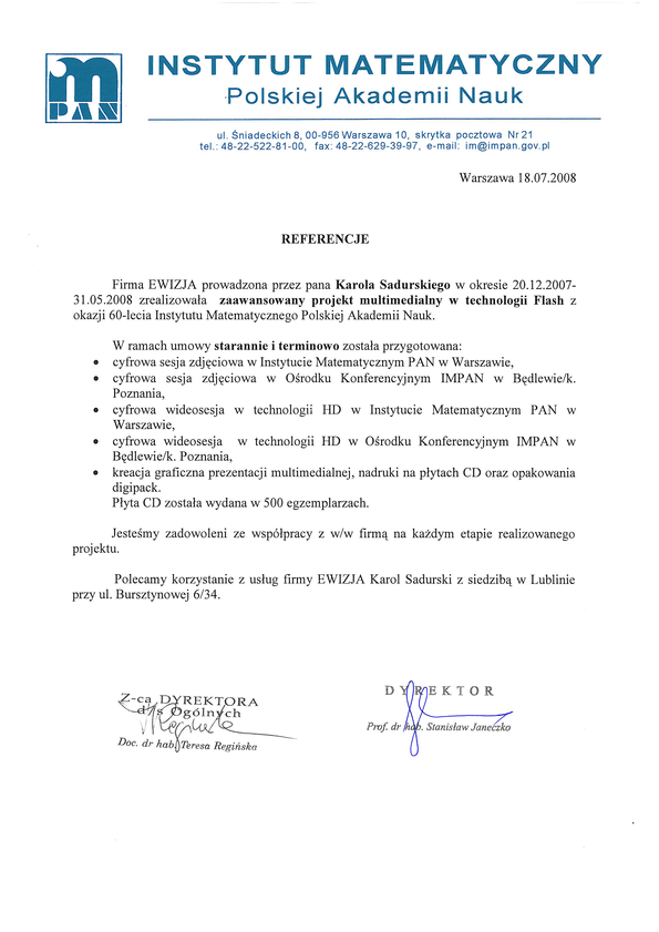 Referencja od firmy Polska Akademia Nauk