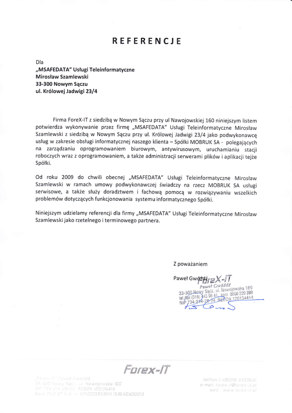 Referencja od firmy Forex-IT