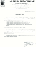Referencja od firmy Muzeum Regionalne w Bełchatowie