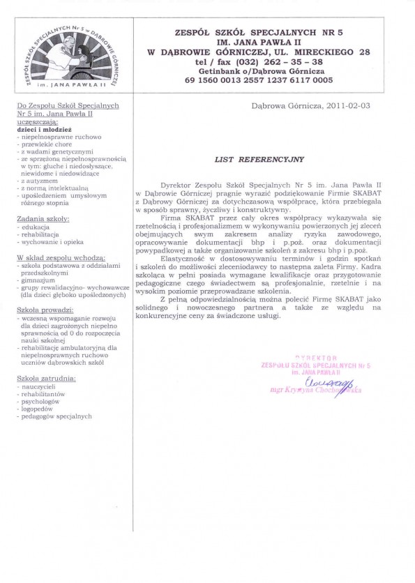 Referencja od firmy ZSS NR5
