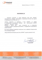 Referencja od firmy PAGO sp. z o.o