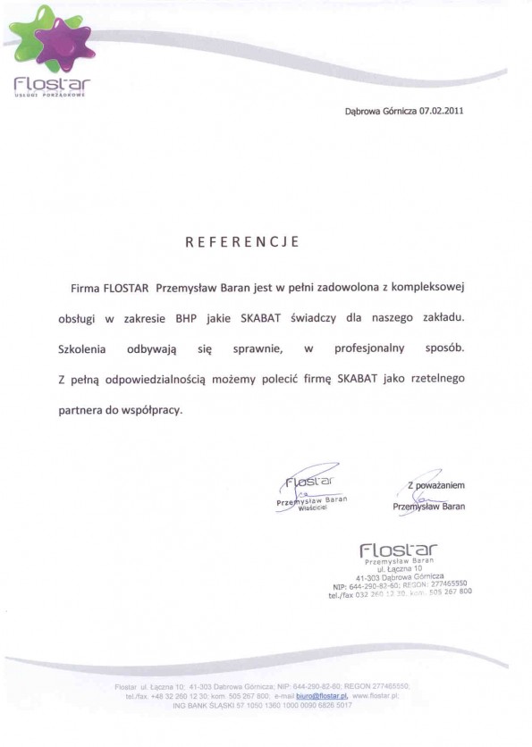 Referencja od firmy FLOSTAR