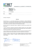 Referencja od firmy CIBET REenergy Sp. z o.o.