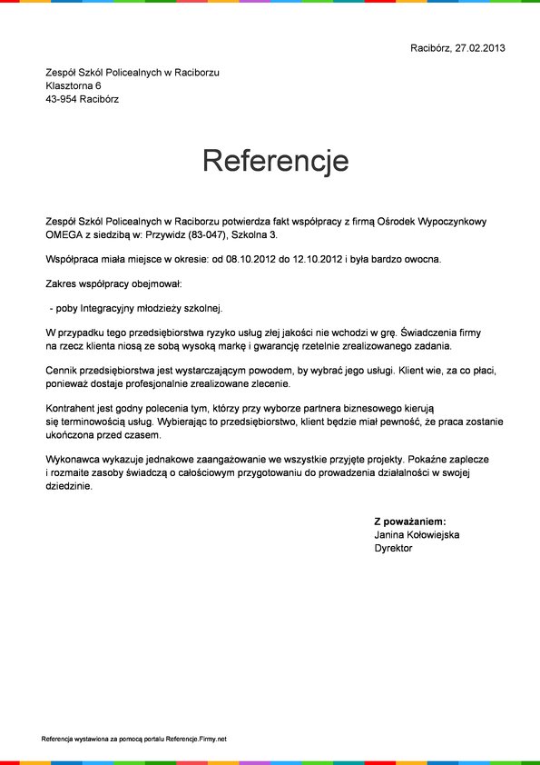 Referencja od firmy Zespół Szkół Policealnych