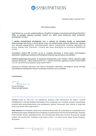 Referencja od firmy Saski Partners Sp. z o.o.