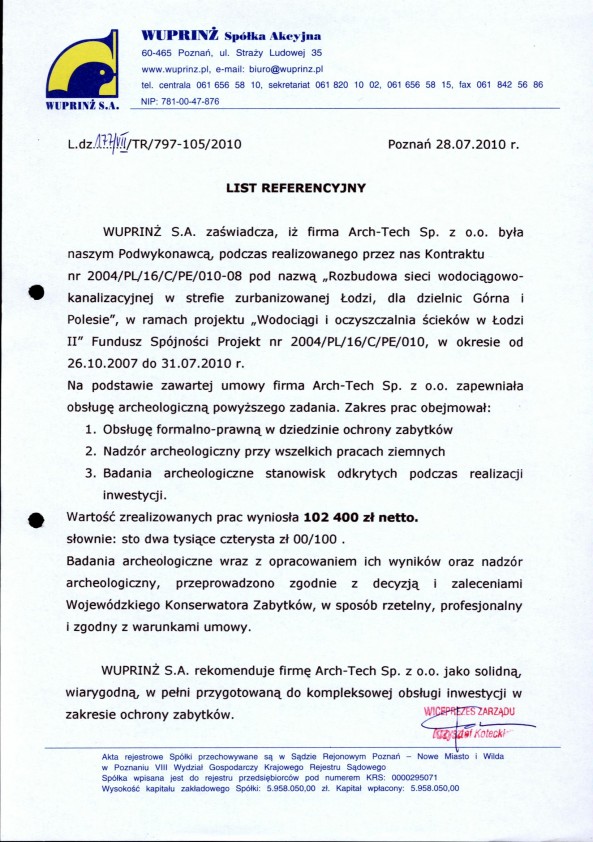 Referencja od firmy WUPRINŻ S.A.