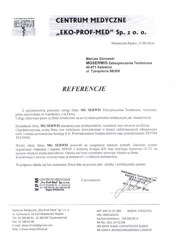 Referencja od firmy Eko-Prof-Med