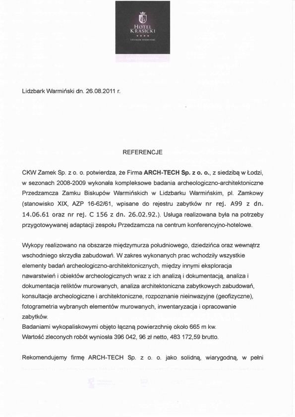 Referencja od firmy CKW Zamek Sp. z o.o.