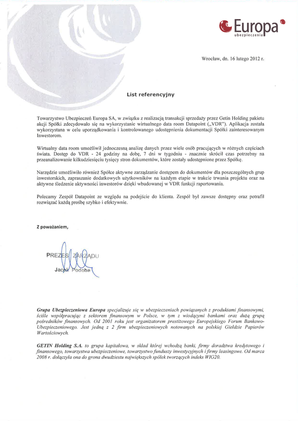 Referencja od firmy TU Europa