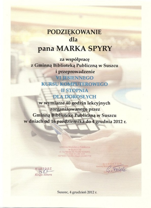 Referencja od firmy Gminna Biblioteka Publiczna