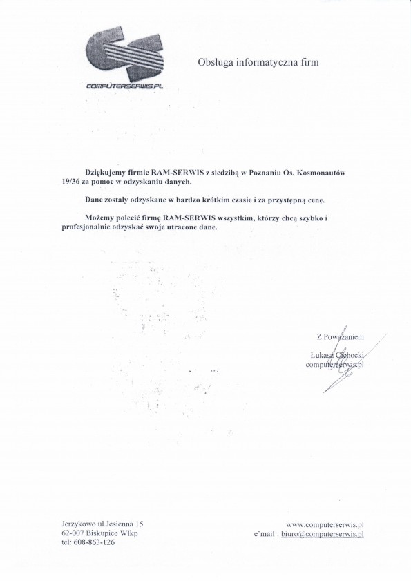 Referencja od firmy computerserwis.pl